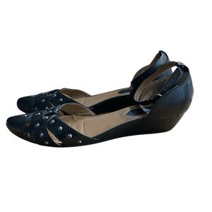 Rialto Mya Studded Faux Leather Ankle Buckle Wedge Shoes